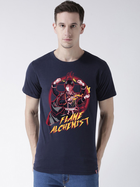 

ComicSense.xyz Men Navy Blue Printed Round Neck T-shirt