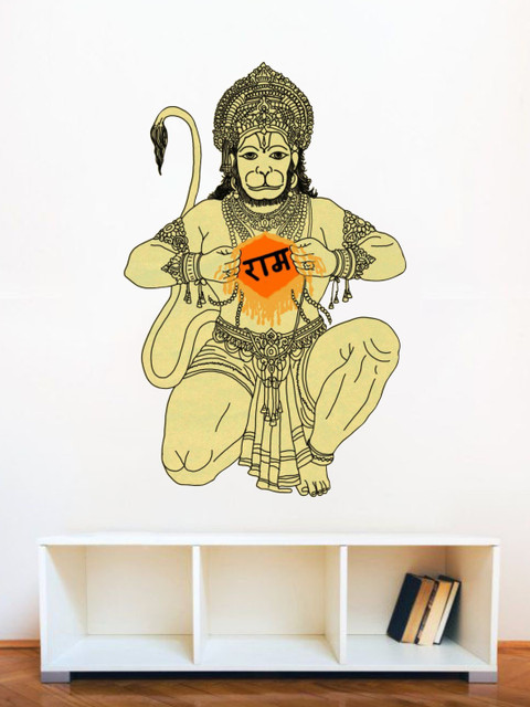 

rawpockets Yellow & Orange Lord Ram On Hanuman Heart Vinyl Wall Sticker