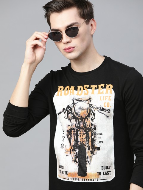 

Roadster Men Black Biker Printed Pure Cotton T-shirt