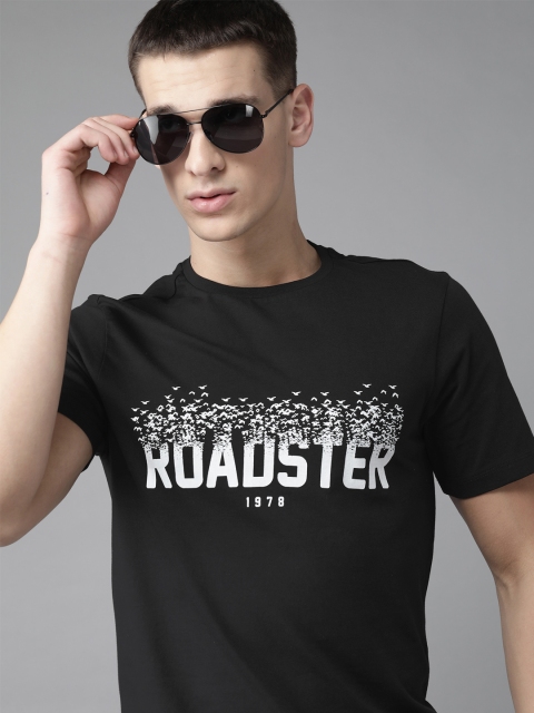 

The Roadster Lifestyle Co Men Black Pure Cotton Printed Round Neck Pure Cotton T-shirt