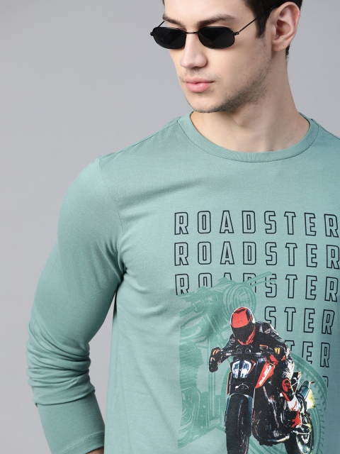 

The Roadster Lifestyle Co Men Green Pure Cotton Biker Printed Pure Cotton T-shirt