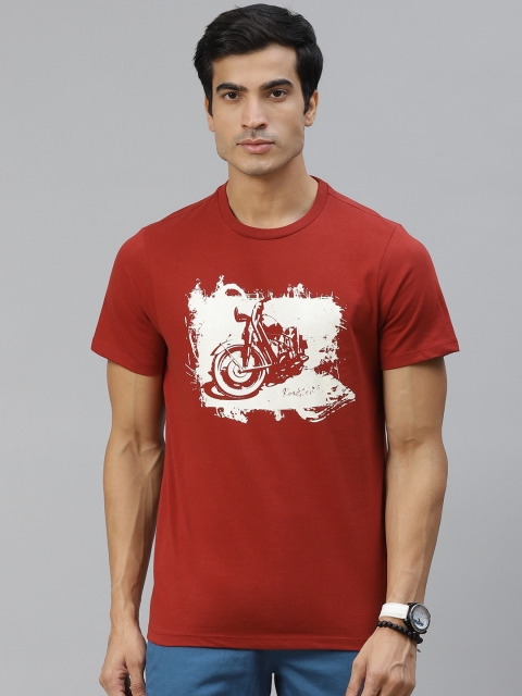 

Roadster Men Rust Brown & White Biker Printed Pure Cotton T-shirt