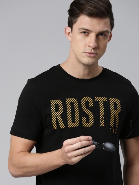 

The Roadster Lifestyle Co Men Black Brand Logo Printed Pure Cotton T-shirt