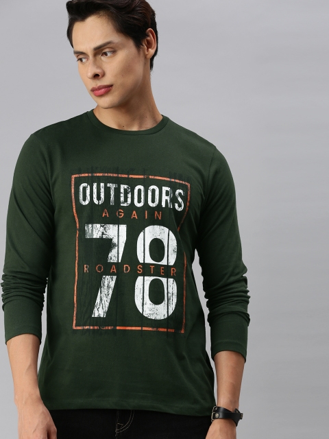 

Roadster Men Green & White Printed T-shirt