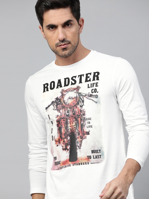 

The Roadster Lifestyle Co Men White & Black Brand Logo Printed Cotton T-shirt