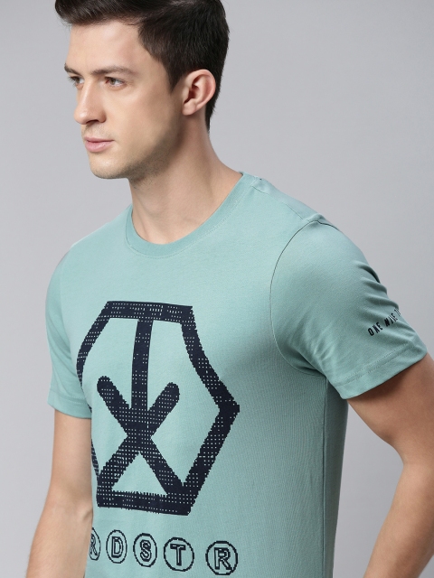 

The Roadster Lifestyle Co Men Blue Printed Pure Cotton T-shirt
