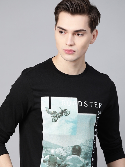 

Roadster Men Black & Blue Pure Cotton Biker Printed T-shirt