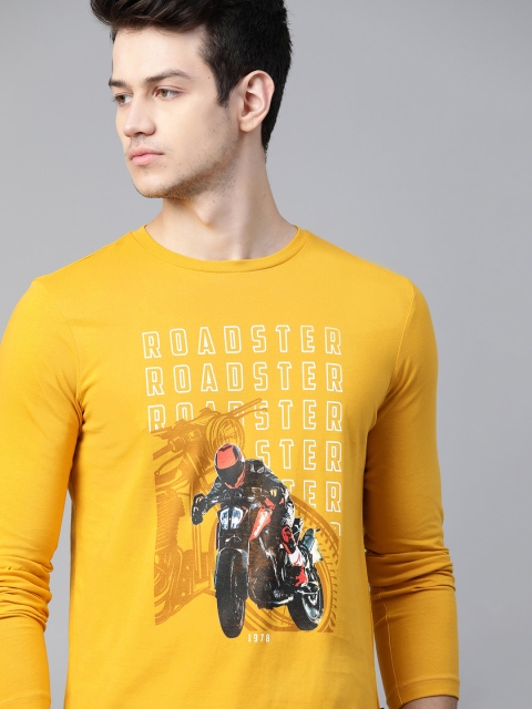

The Roadster Lifestyle Co Men Mustard Yellow Pure Cotton Biker Print Pure Cotton T-shirt