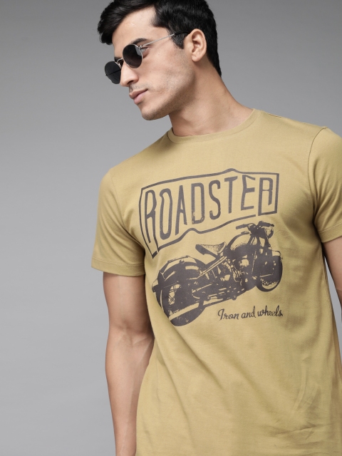 

Roadster Men Khaki & Black Printed Cotton Round Neck T-shirt