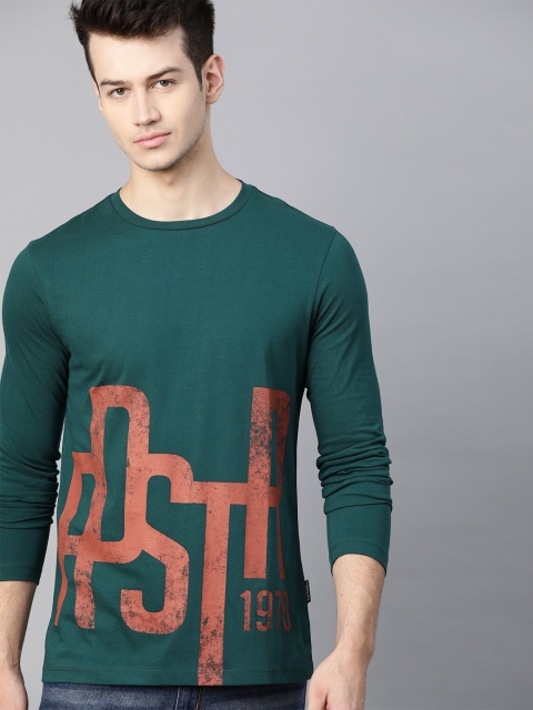 

The Roadster Lifestyle Co Men Teal Green & Orange Brand Logo Printed T-shirt