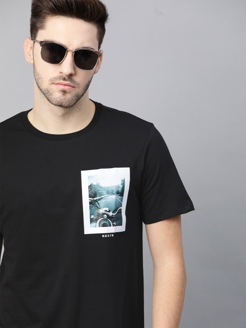 

Roadster Men Black Cotton Biker Printed T-shirt
