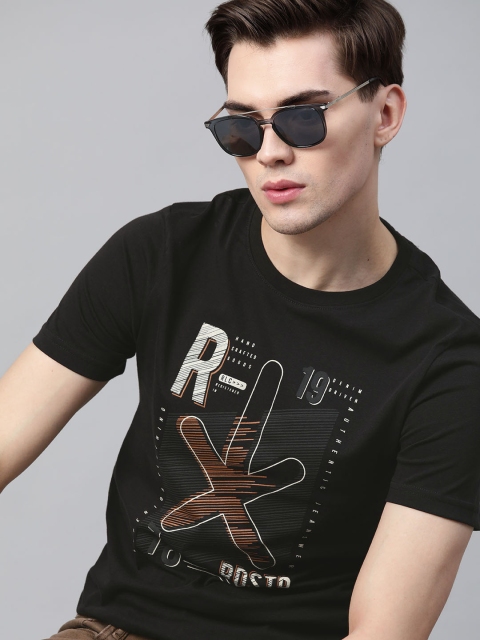 

The Roadster Lifestyle Co Men Black & White Pure Cotton Brand Logo Printed T-shirt