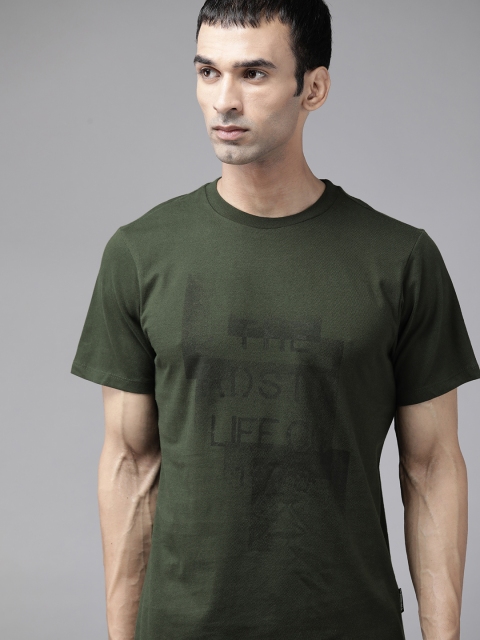 

The Roadster Lifestyle Co Men Green Brand Logo Printed Pure Cotton T-shirt