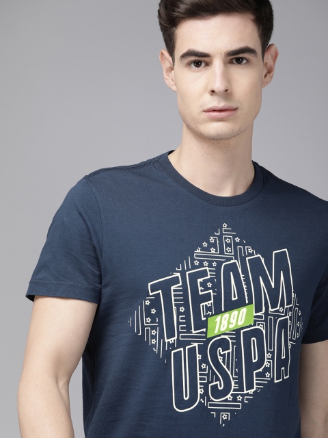 

U.S. Polo Assn. Denim Co. Men Blue Printed Round Neck Pure Cotton T-shirt