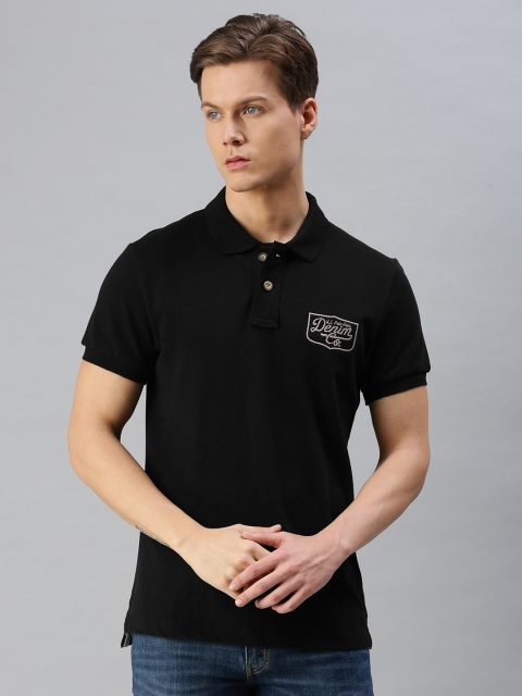 

U S Polo Assn Denim Co Men Black Solid Polo Collar T-shirt with Applique