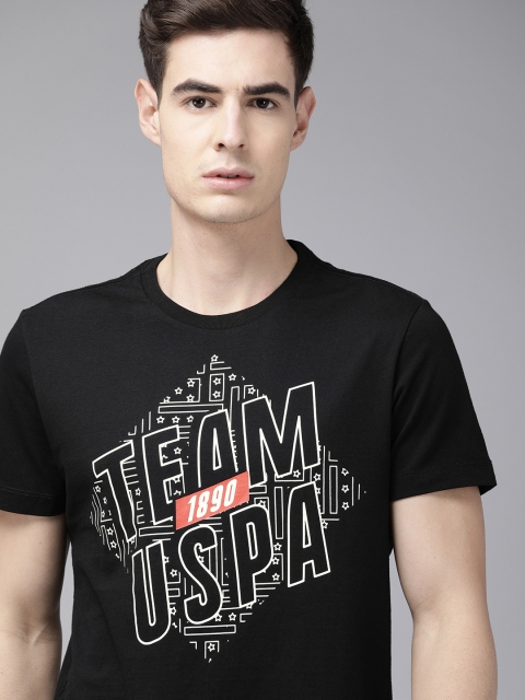 

U.S. Polo Assn. Denim Co. Men Black Printed Round Neck Pure Cotton T-shirt