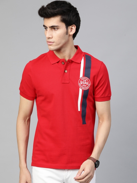 

U S Polo Assn Denim Co Men Red Polo Collar T-shirt