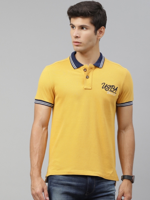 

U S Polo Assn Denim Co Men Yellow Embroidered Detail Polo Collar T-shirt