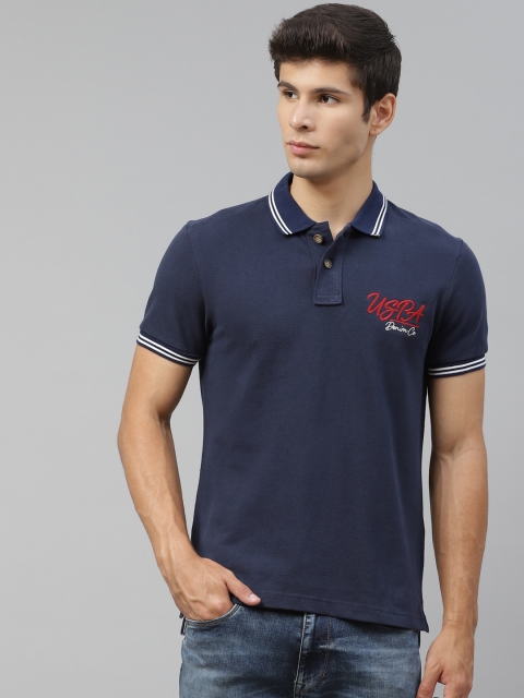 

U S Polo Assn Denim Co Men Navy Blue Embroidered Detail Polo Collar T-shirt