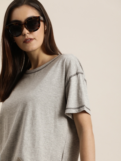 

Moda Rapido Women Grey Melange Solid Round Neck T-shirt