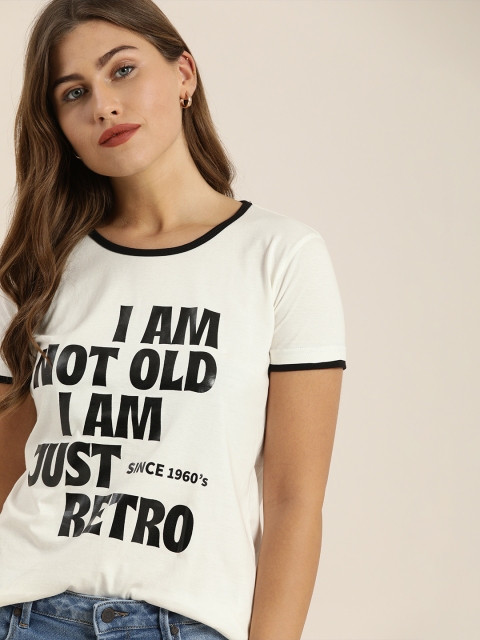 

Moda Rapido Women White Printed Round Neck Pure Cotton T-shirt