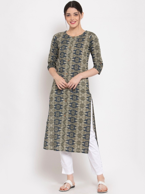 

ALC Creations Women Olive Green & Blue Printed Straight Kurta