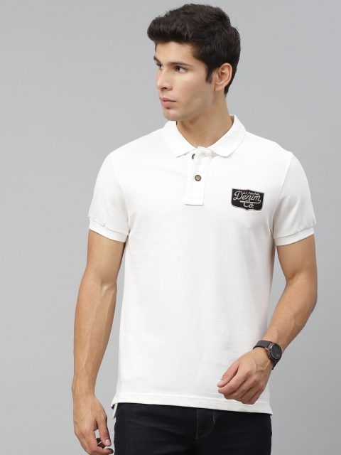 

U S Polo Assn Denim Co Men White Applique Detail Pure Cotton T-shirt