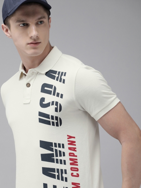 

U.S. Polo Assn. Denim Co. Men White Printed Polo Collar Pure Cotton T-shirt