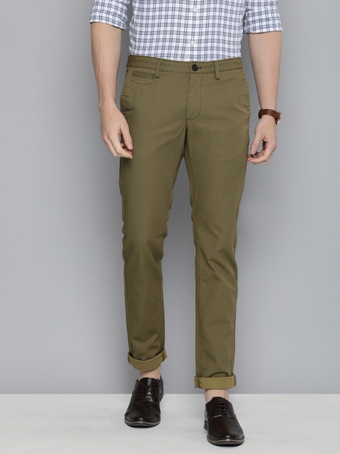 

Indian Terrain Men Olive Green Brooklyn Slim Fit Self Design Regular Trousers