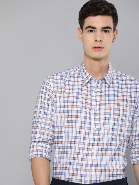 

Indian Terrain Men White & Navy Blue Skinny Fit Checked Casual Shirt