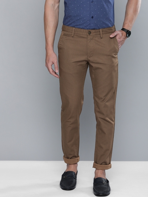 

Indian Terrain Men Brown Slim Fit Self Design Pure Cotton Regular Trousers