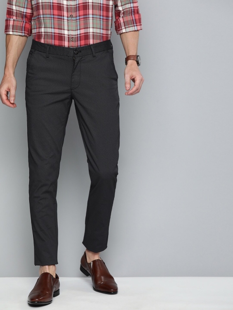 

Indian Terrain Men Black Kruger Fit Self Design Regular Trousers