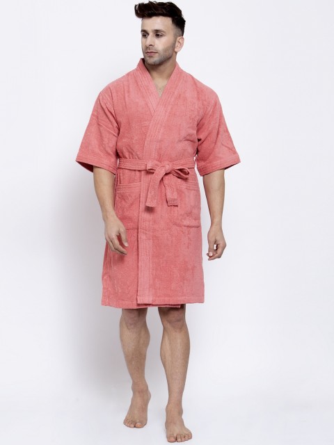 

Trident Men Coral Pink Solid Bath Robe