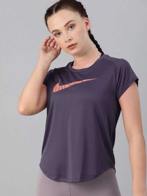 

Nike Women Purple Brand Logo Printed ICON CLASH RUN Dri-Fit Round Neck T-shirt