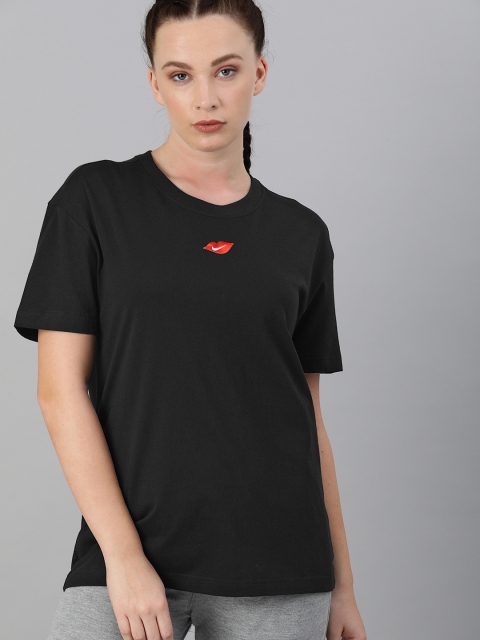 

Nike Women Black Solid NSW Round Neck Pure Cotton T-shirt