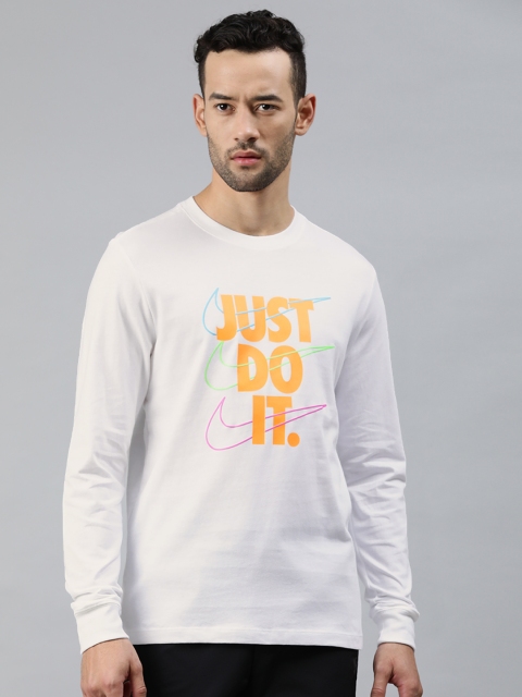 

Nike Men White Printed Round Neck LS SP BRANDMARKS T-shirt