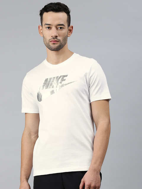 

Nike Men White Printed Round Neck RND MRK APLCTN 1 Pure Cotton T-shirt