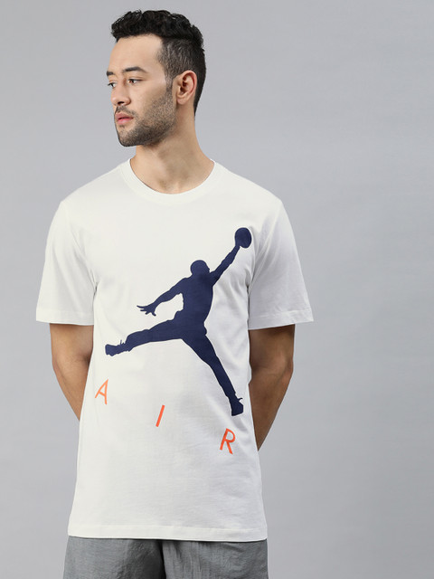 

Nike Men White Navy Blue Pure Cotton Jordan Jumpman Air HBR Crew Basketball Pure Cotton T-shirt