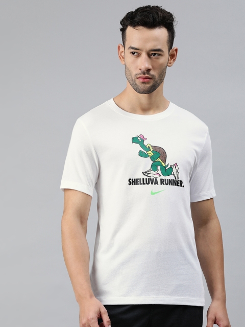 

Nike Men White Printed Round Neck T-shirt