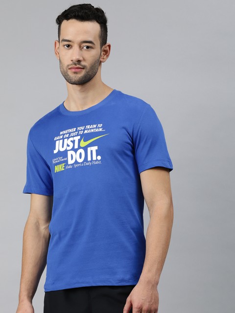 

Nike Men Blue & White AS DFC Just Do It Verbiage Round Neck Training T-Shirt