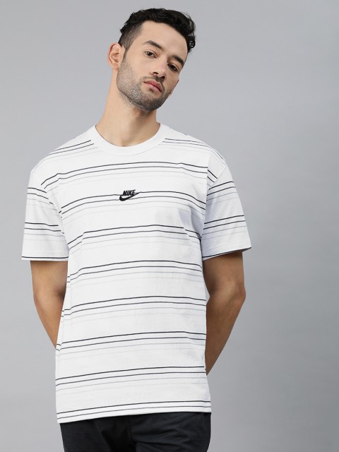 

Nike Men White Striped Round Neck T-shirt