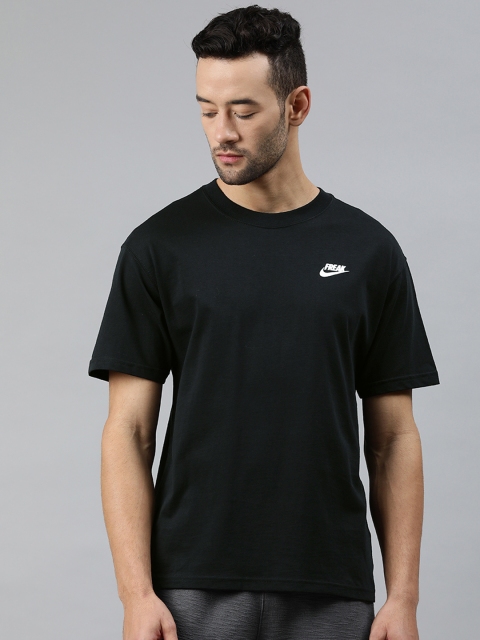 

Nike Men Black Printed SWOOSH Round Neck Basketball Pure Cotton T-shirt