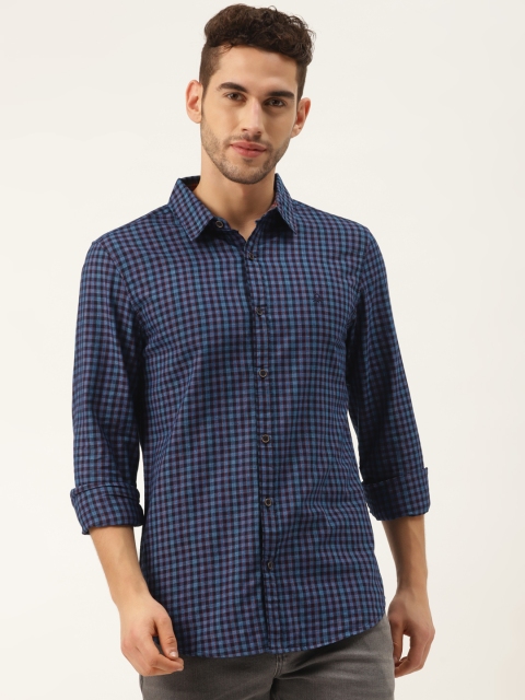 

United Colors of Benetton Men Navy Blue Regular Fit Checked Casual Shirt