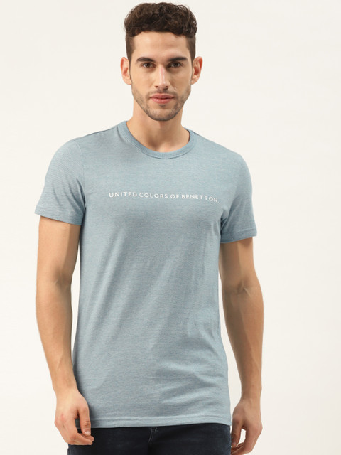 

United Colors of Benetton Men Blue Printed Round Neck T-shirt