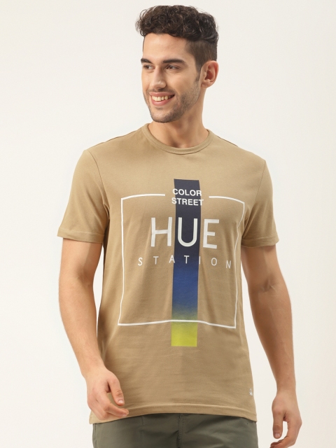 

United Colors of Benetton Men Beige Printed Round Neck Pure Cotton T-shirt