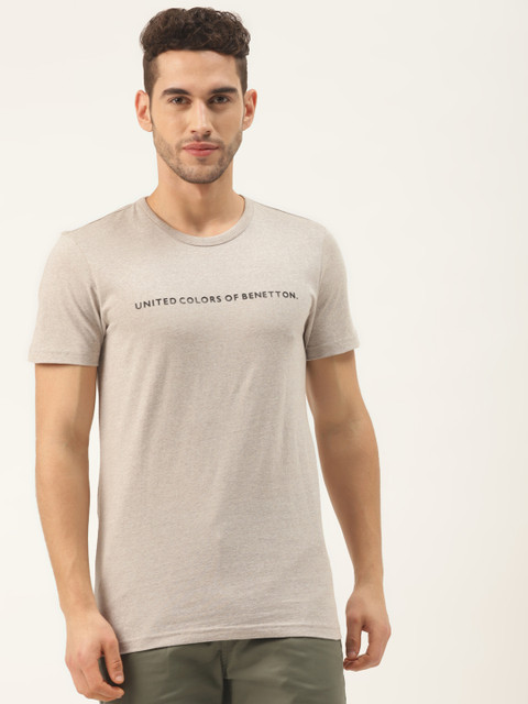 

United Colors of Benetton Men Grey Printed Round Neck T-shirt