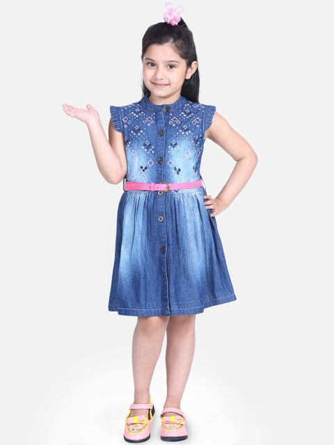 

Naughty Ninos Girls Blue Printed Cotton A-Line Dress