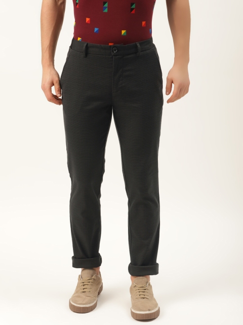 

United Colors of Benetton Men Grey Tailored Slim Fit Houndstooth Patterned Trousers, Charcoal