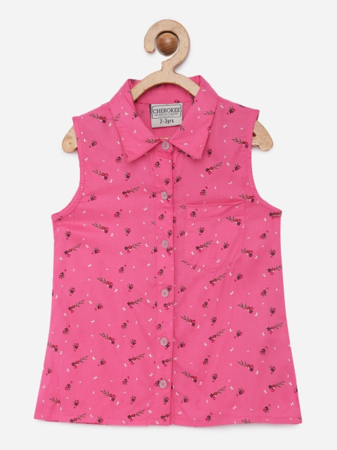 

Cherokee Girls Pink Floral Printed Shirt Style Top