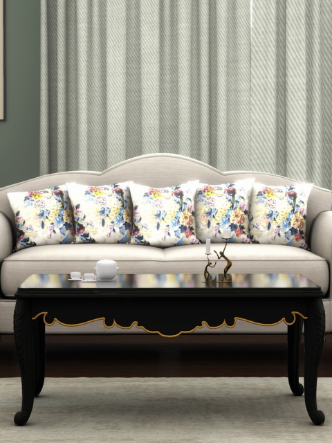 

BIANCA Multicoloured Set of 5 Floral Square Cushion Covers, Multi